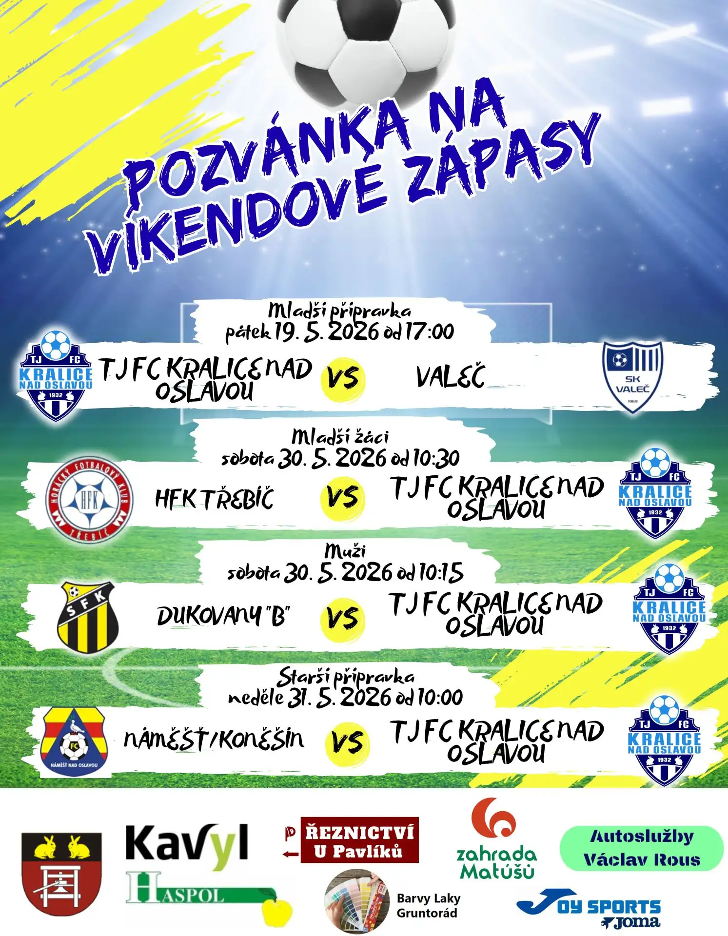 Pozvánka na víkendové zápasy